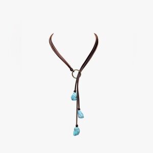 Stylish Leather Necklace with Turquoise Stones
